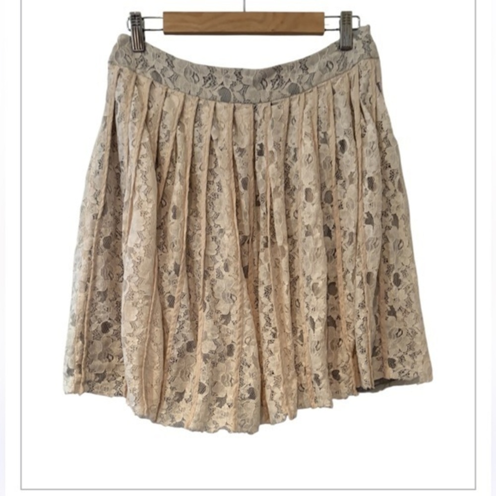 Sundance Ivory Lace Pleated Mini Skirt Cottagecore Romantic Feminine Size 8 - Picture 2 of 13